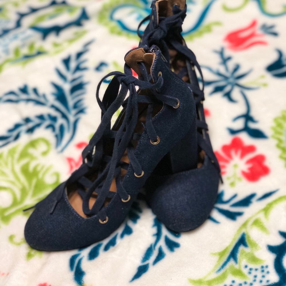 Tiki blue jean lace up heels. So much fun.